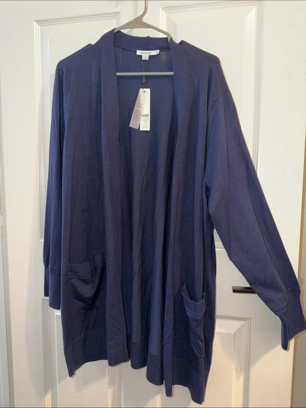 Chico's Deep Navy Open-Front Long Cardigan